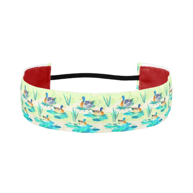 Cute turquoise ducks pattern athletic headband (Front)