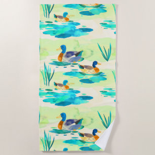 Cute turquoise ducks pattern beach towel