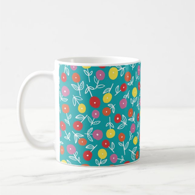 Cute turquoise floral pattern coffee mug (Left)