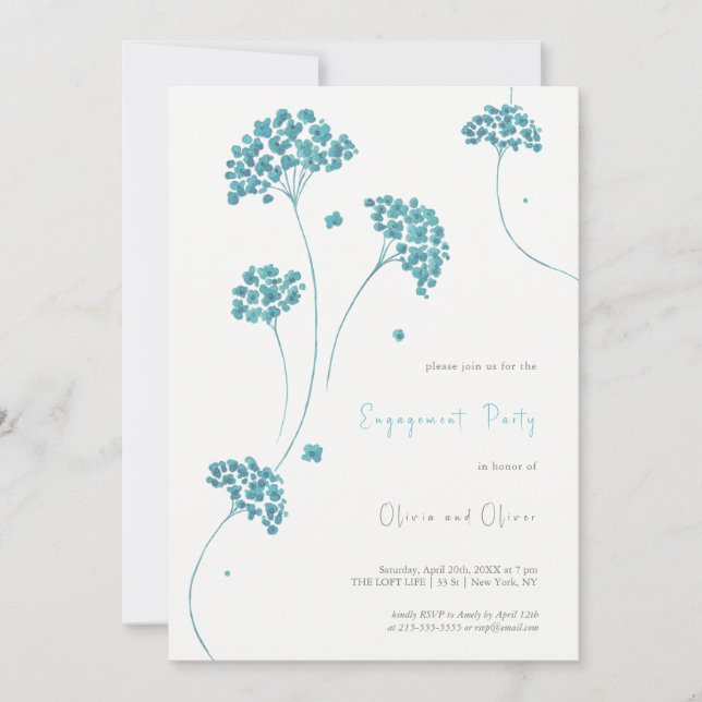 Cute Turquoise Flowers Engagement Party Invitation (Front)