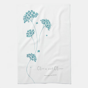 Cute Turquoise Flowers Kitchen Towel