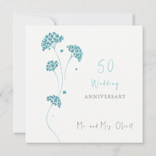 Cute Turquoise Flowers Wedding Anniversary 50 Year Invitation