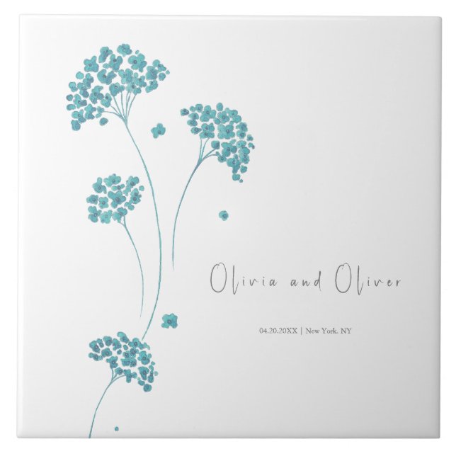 Cute Turquoise Flowers Wedding Ceramic Tile (Front)