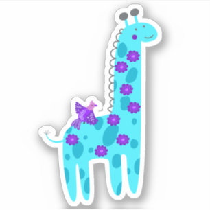 Cute Turquoise Giraffe Purple Folk Art Bird Laptop Sticker
