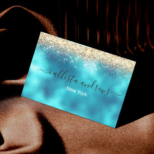 Cute turquoise gold faux glitter business card magnet