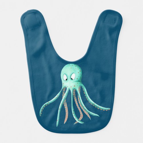 Cute turquoise octopus illustrated baby bib