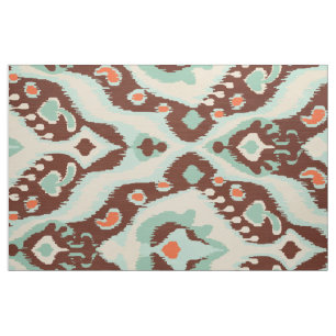 Cute turquoise orange brown ikat tribal patterns fabric