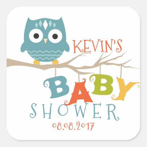 Cute Turquoise Owl Colorful BABY Showers Square Sticker