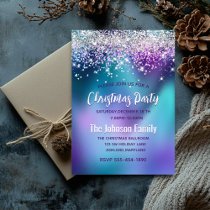 Cute turquoise purple faux glitter Christmas  Invitation