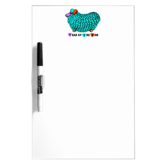 Cute Turquoise Ram Chinese Year Zodiac Erase Board (Front)