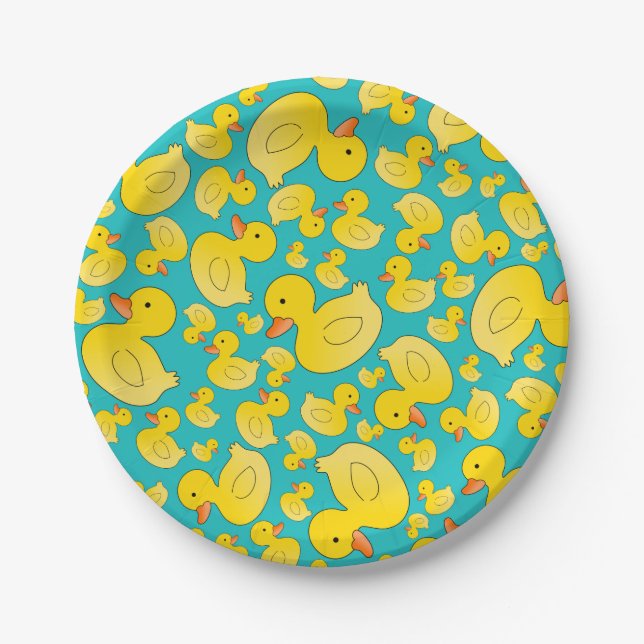 Cute turquoise rubber ducks paper plates (Front)