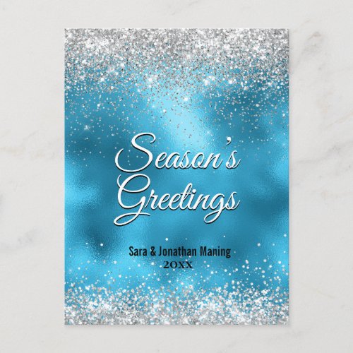 Cute turquoise silver glitter Christmas New Year Postcard