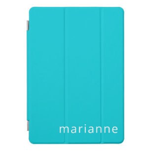 Cute Turquoise Solid Color Personalized Name iPad Pro Cover