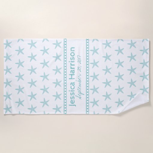 Cute Turquoise Starfish Custom Beach Towel | Zazzle