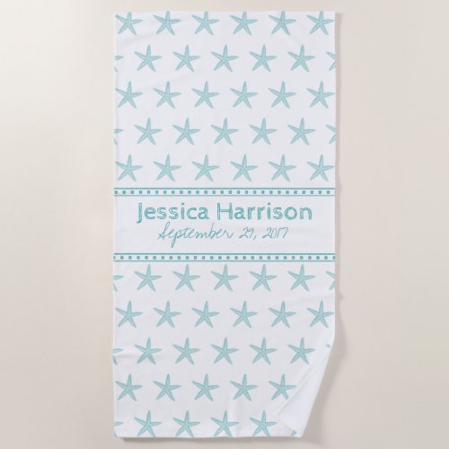 Cute Turquoise Starfish Custom Beach Towel