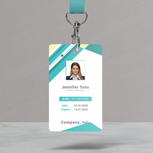 Cute Turquoise Stripes Employee PVC Photo ID Badge