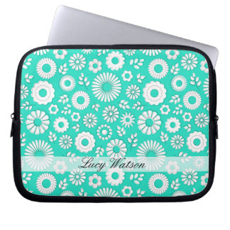 Cute turquoise summer flowers laptop sleeve
