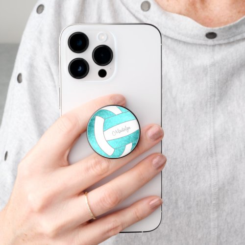 cute turquoise teal volleyball w custom name PopSocket