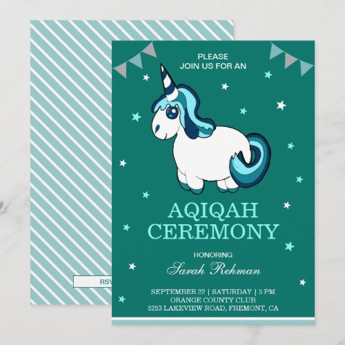 Cute Turquoise Unicorn Baby Girl Aqiqah