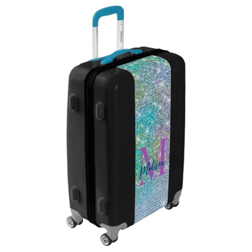 Cute Turquoise unicorn faux glitter monogram Lugga Luggage