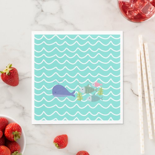 Cute Turquoise Whale  Fishy Paper Napkins