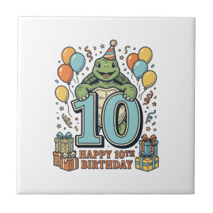 Cute Turtle 10th Birthday Vintage Party Design_1 Ceramic Tile