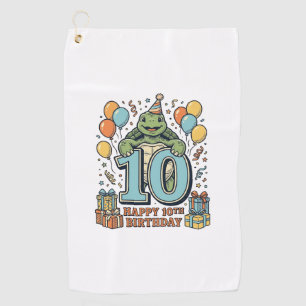 Cute Turtle 10th Birthday Vintage Party Design_1 Golf Towel