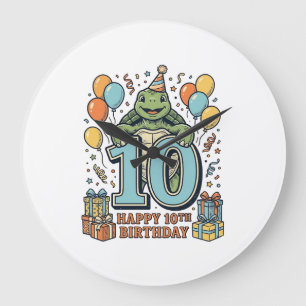 Cute Turtle 10th Birthday Vintage Party Design_1 Large Clock