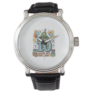 Cute Turtle 10th Birthday Vintage Party Design_1 Watch