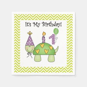 Cute Turtle 1st Birthday Paper Napkins by kids_birthdays at Zazzle