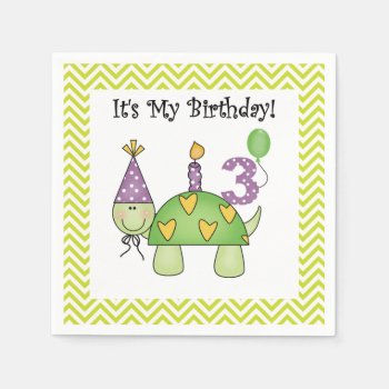 Cute Turtle 3rd Birthday Paper Napkins by kids_birthdays at Zazzle