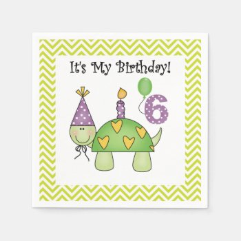 Cute Turtle 6th Birthday Paper Napkins by kids_birthdays at Zazzle