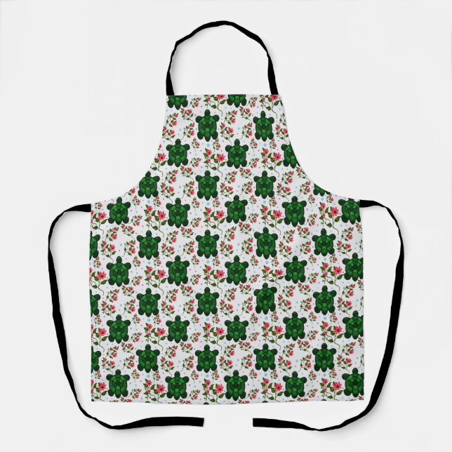 Cute Turtle and Floral Seamless Pattern  Apron (Front)