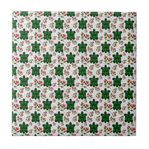 Cute Turtle and Floral Seamless Pattern  Ceramic Tile