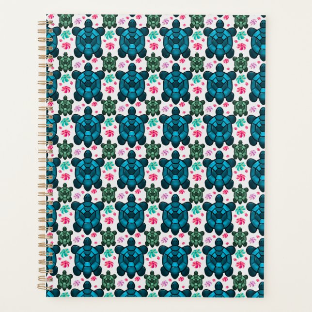 Cute Turtle and Floral Seamless Pattern  Notebook (Front)