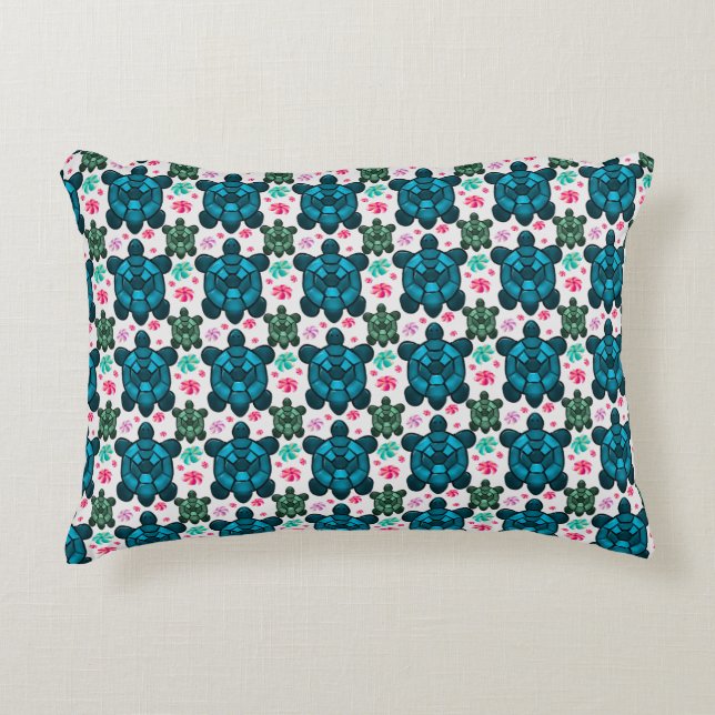 Cute Turtle and Floral Seamless Pattern  Notebook Accent Pillow (Front)