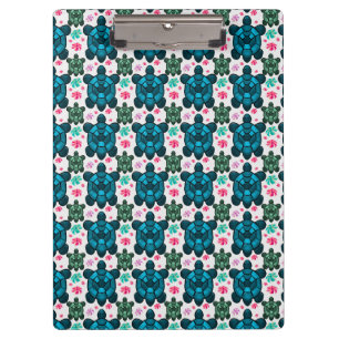 Cute Turtle and Floral Seamless Pattern Notebook Clipboard