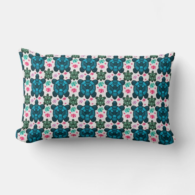 Cute Turtle and Floral Seamless Pattern  Notebook Lumbar Pillow (Front)