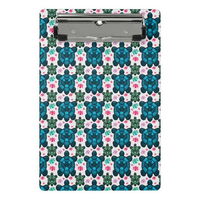 Cute Turtle and Floral Seamless Pattern  Notebook Mini Clipboard (Front)