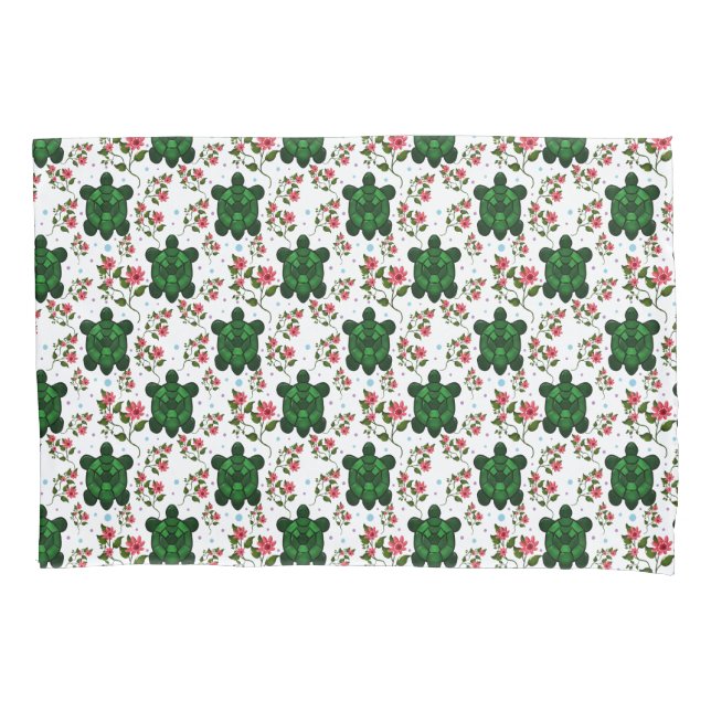 Cute Turtle and Floral Seamless Pattern  Pillow Case (Front)