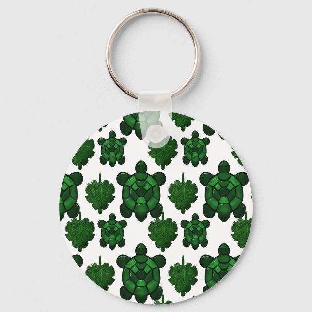 Cute turtle and leaves pattern  keychain (Front)