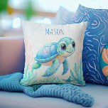 Cute turtle aqua blue personalized name baby gifts throw pillow<br><div class="desc">Under the sea cute sea turtle aqua blue baby nursery gifts personalized monogram printed pillows,  nursery decor personalized name pillow,  new baby gifts</div>