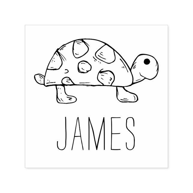 Cute Turtle Art with Custom Name Pre Inked Self-inking Stamp (Design)
