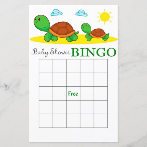 Cute turtle baby shower bingo card