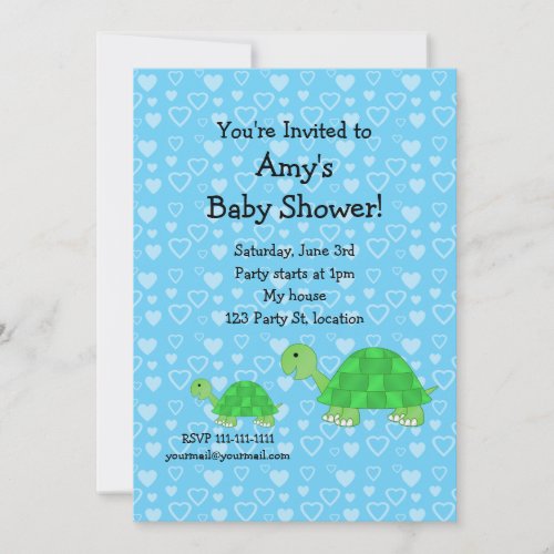 Cute turtle baby shower custom invitations