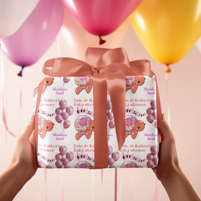 Cute Turtle Baby Shower Personalized Wrapping Paper (Creator Uploaded)