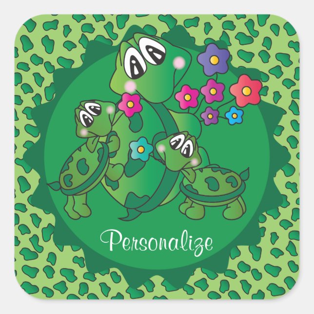 Cute Turtle Baby Shower Theme Square Sticker (Front)