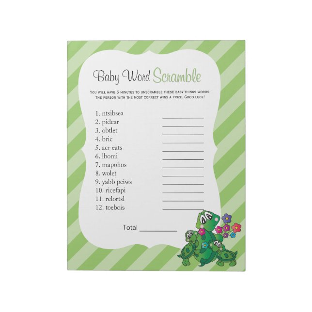 Cute Turtle Baby Shower Word Game Notepad (Rotated)