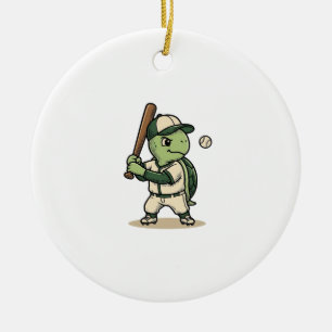 Cute Turtle Baseball Batter Vintage Vector Art_1 Ceramic Ornament