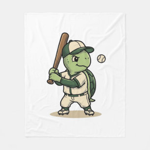 Cute Turtle Baseball Batter Vintage Vector Art_1 Fleece Blanket